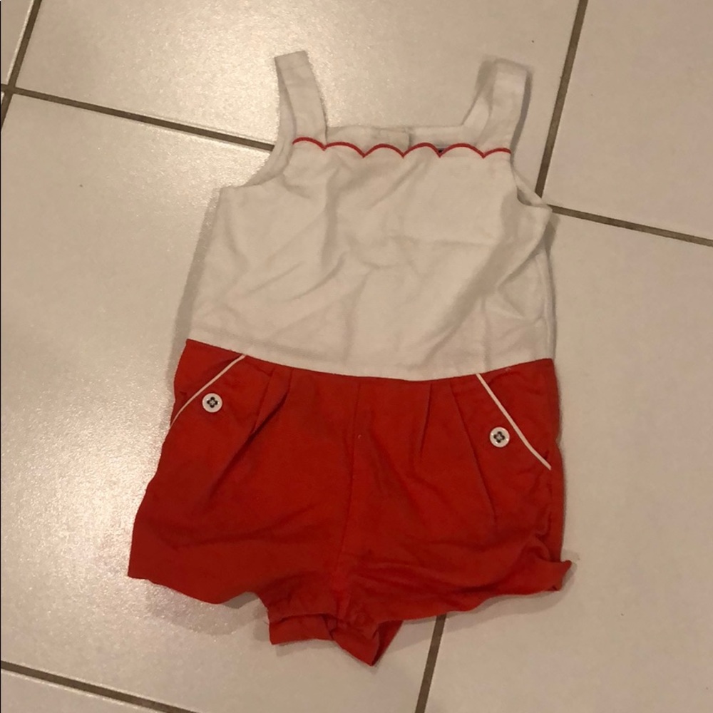 Janie and Jack Orange and white romper 12-18 mo